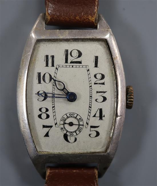 A gentlemans 1930s? Swiss 935 white metal manual wind wrist watch,